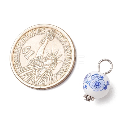 Handmade Flower Printed Porcelain Ceramic Pendants PALLOY-JF03928-01-1