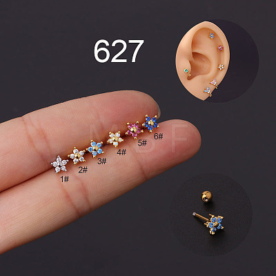 Flower 316L Surgical Stainless Steel Micro Pave Cubic Zirconia Cartilage Earrings WG558ED-02-1