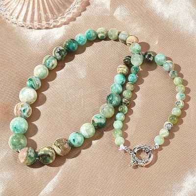 Natural Green Line Jasper  Graduated Round Beaded Necklaces NJEW-F368-01P-1