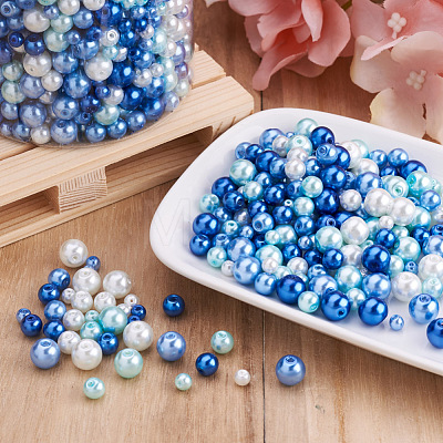 Cheriswelry 12 Strands 12 Style Baking Painted Pearlized Glass Pearl Round Bead Strands HY-CW0001-02-1