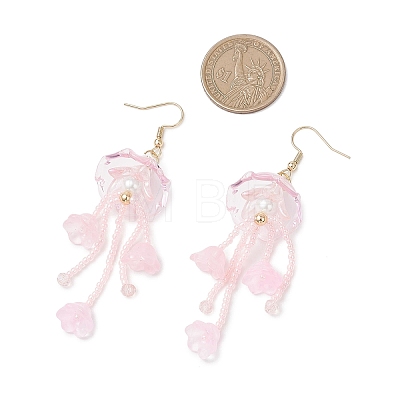 Jellyfish Acrylic & Glass Seed Bead Dangle Earrings EJEW-MZ00665-03-1