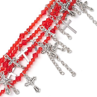 Red Glass Multi-Strand Beaded Bracelets BJEW-JB10709-1