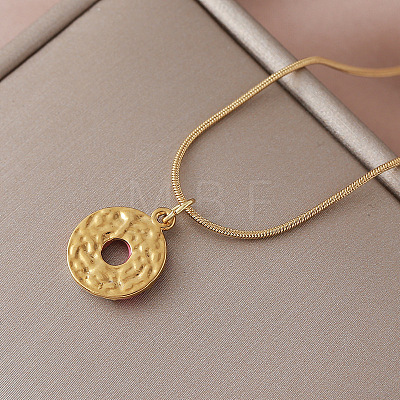 Vintage Style Stainless Steel Enamel Pink Dessert Donut Pendant Necklaces for Women KI9226-1