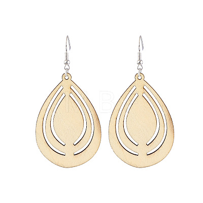 Hollow Out Teardrop Wood Dangle Earrings FS-WG5AC87-06-1
