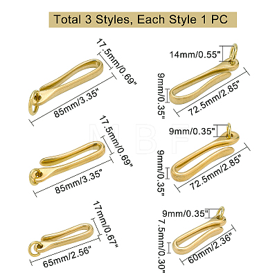   3 Pcs 3 Style Brass Keychain Clasp Findings KK-PH0002-66-1