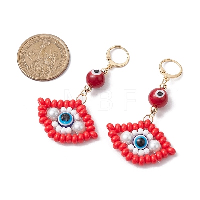 Glass Seed Bead Evil Eye Hoop Earrings EJEW-MZ00272-04-1