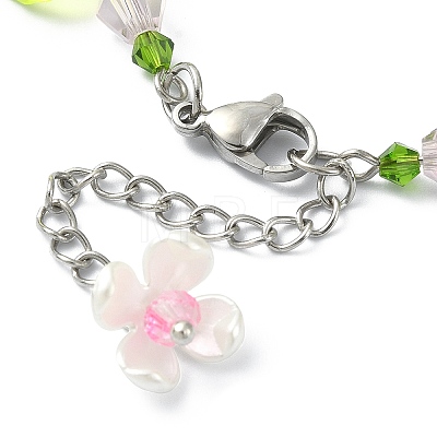 Glass & Resin & Acrylic Flower Charm Bracelet BJEW-JB09435-03-1