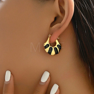 Fashionable Delicate Simple Color Block Fan-shaped Stainless Steel Hoop Earrings for Women LW7077-5-1