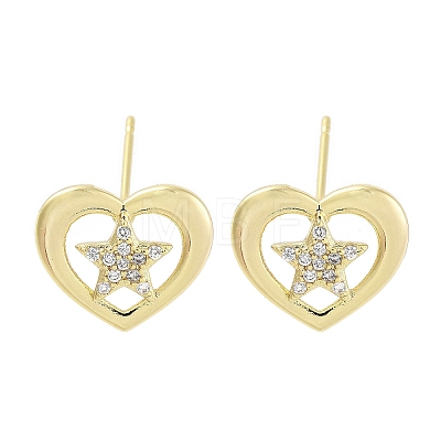 Brass Micro Pave Clear Cubic Zirconia Studs Earring for Women EJEW-S217-A06-1