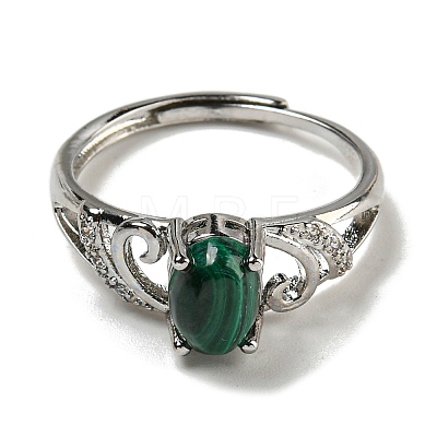 Oval Natural Malachite Adjustable Rings RJEW-Q818-01P-07B-1