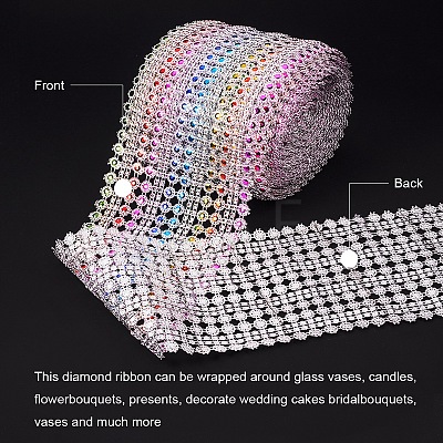 16 Rows Plastic Diamond Mesh Wrap Roll Rhinestone Ribbon Wedding Decoration OCOR-WH0031-B01-1