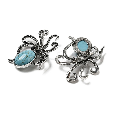Synthetic Turquoise Octopus Brooch G-Z050-01B-1