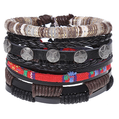 4Pcs Retro Cattlehide Leather Cord Multi-strand Bracelets for Men WGE7990-19-1