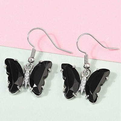 Natural Obsidian Brass Dangle Earrings EJEW-M081-01P-08-1