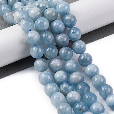 Round Natural Aquamarine Bead Strands G-F289-01-10mm-A-1