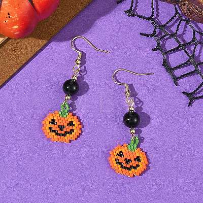 Halloween Glass Seed Beads Woven Dangle Earrings for Women EJEW-MZ00780-1