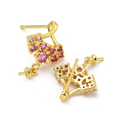 Rack Plating Brass Micro Pave Clear Cubic Zirconia Studs Earrings Finding KK-T072-13G-1