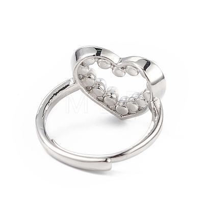 Plastic Pearl Hollow Out Heart Adjustable Ring RJEW-L100-012P-1