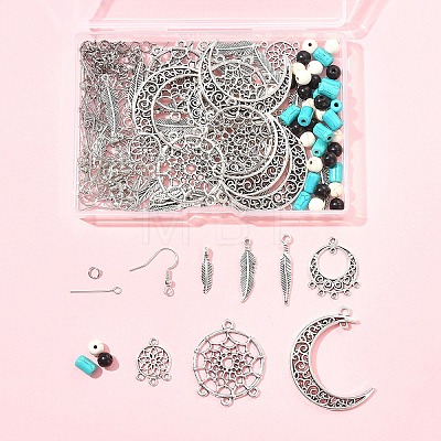 DIY Woven Net/Web with Feather Earring Making Kits DIY-FS0008-65-1
