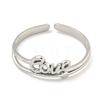 Non-Tarnish 304 Stainless Steel Word Love Open Cuff Ring for Women RJEW-A043-17P-1