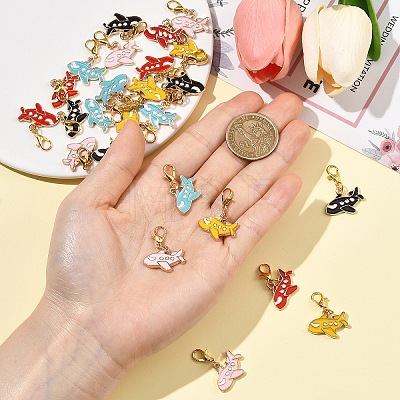25Pcs 5 Colors Alloy Enamel Airplane Pendant Decorations HJEW-YW00489-1