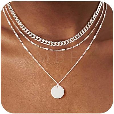 3Pcs Brass Disc Pendant 3 Layer Necklaces for Women FS-WG7502D-05-1