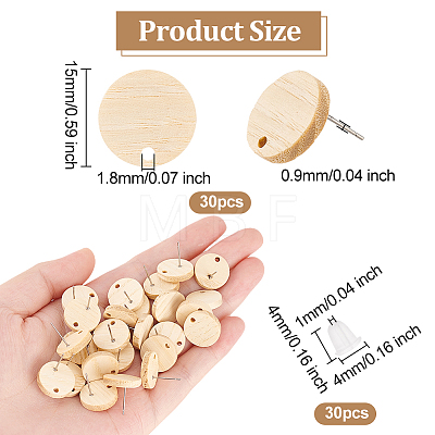 Olycraft 30Pcs Wood Stud Earring Finding WOOD-OC0002-71-1