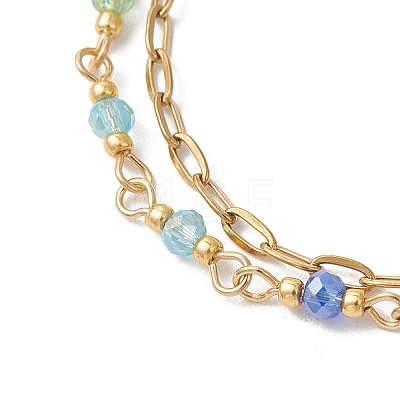 304 Stainless Steel Paperclip Chain & Glass Beads Link Chain Multi-strand Bracelets for Women BJEW-JB13557-1