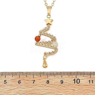 Natural Green Aventurine and Agate Copper Wire wrapped Christmas Tree Pendant Brass Cable Chain Necklaces for Women NJEW-TA00271-1