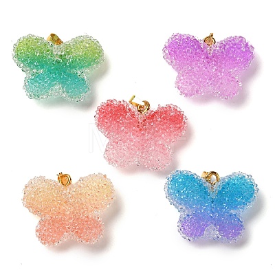 Transparent Resin Dotted Rhinetone Pendants RESI-N040-02G-RS-1