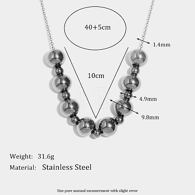 Stainless Steel Round Beaded Necklaces for Women UA9365-2-1