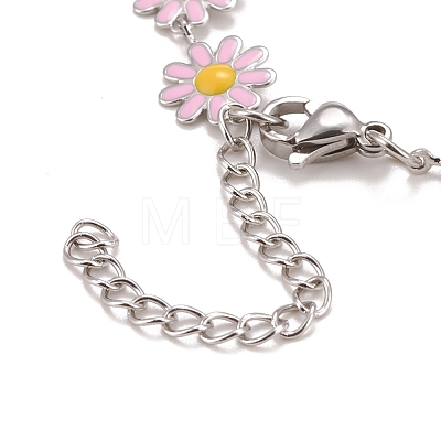 Enamel Daisy Link Chain Necklace NJEW-P220-01P-1
