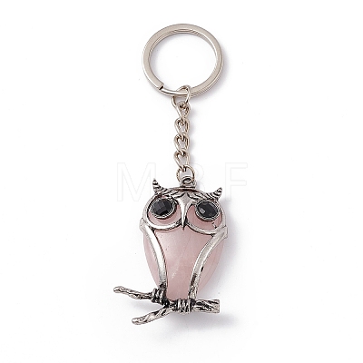 Owl Natural Rose Quartz Pendant Keychain KEYC-G056-01AS-02-1