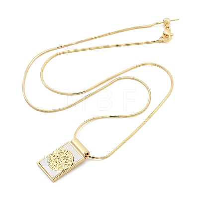 Brass Pave Shell Rectangle Saint Benedict Medal Cross Pendants Necklaces for Women NJEW-Z053-01G-02-1