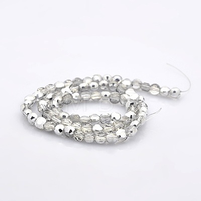 Half Silver Plated Glass Faceted Flat Round Beads Strands EGLA-A033-4mm-HP01-1