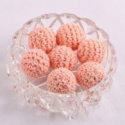 Handmade Woolen Macrame Wooden Pom Pom Ball Beads MAKN-PW0001-047L-1