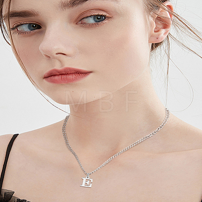 1Pc 304 Stainless Steel Letter Pendant Necklaces NJEW-LP0001-33E-P-1
