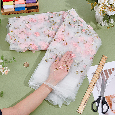 6 Yards Flower Pattern Milk Fiber Mesh Fabric DIY-NB0014-82A-1
