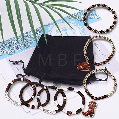 2Bags 2 Colors Boot Western Cowgirl Style Polymer Clay Heishi & CCB Plastic & Natural Rose Quartz Beaded Bracelets BJEW-PA0001-08-1