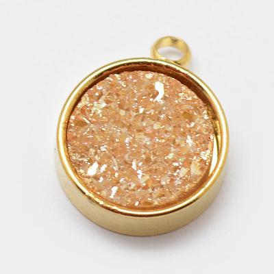 Electroplated Natural Druzy Agate Charms G-P321-05G-1