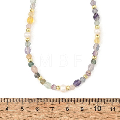 Faceted Natural Fluorite and Pearl Beaded Necklaces NJEW-JN06644-1