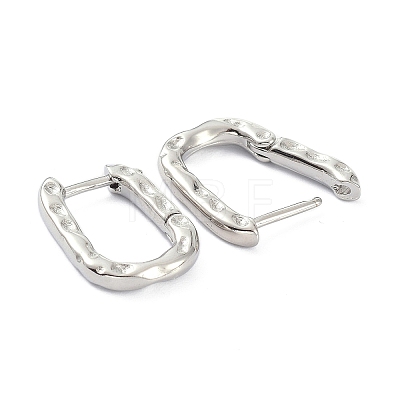 Textured Rectangle Brass Hoop Earrings LS-EJEW-B007-02P-1