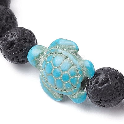 Natural Lava Rock & Synthetic Turquoise Turtle Beaded Stretch Bracelet BJEW-JB09699-04-1