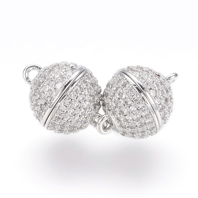 Brass Micro Pave Cubic Zirconia Magnetic Clasps with Loops ZIRC-E120-05P-10mm-NR-1