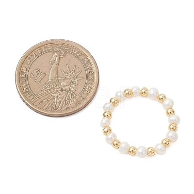 3Pcs Natural Pearl & Brass Bead Finger Rings RJEW-JR00963-1