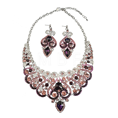 Alloy Rhinestone Bib Necklaces & Dangle Earrrings Sets for Women WG32480-07-1