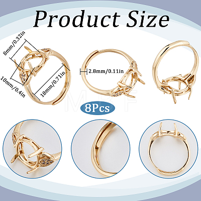 SUNNYCLUE 8Pcs Brass Cubic Zirconia Adjustable Ring Components KK-SC0003-94-1