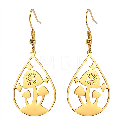 304 Stainless Steel Teardrop with Mushroom Dangle Earrings FS-WGFF5A8-02-1