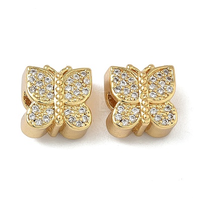 Brass Micro Pave Clear Cubic Zirconia Beads KK-L257-28G-1