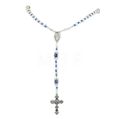 Cross & Virgin Mary Alloy Rosary Bead Necklaces NJEW-JN05123-03-1